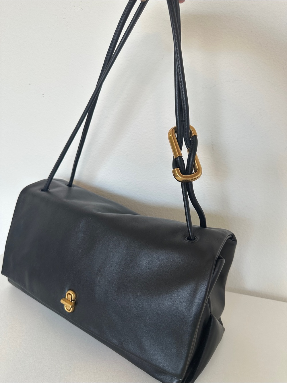 Marc Jacobs Black Leather Shoulder Bag with Gold Hardware